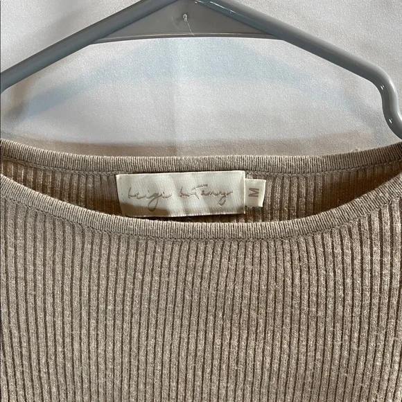 Chic Long Sleeve Beige Knit Dress - Picture 2 of 13